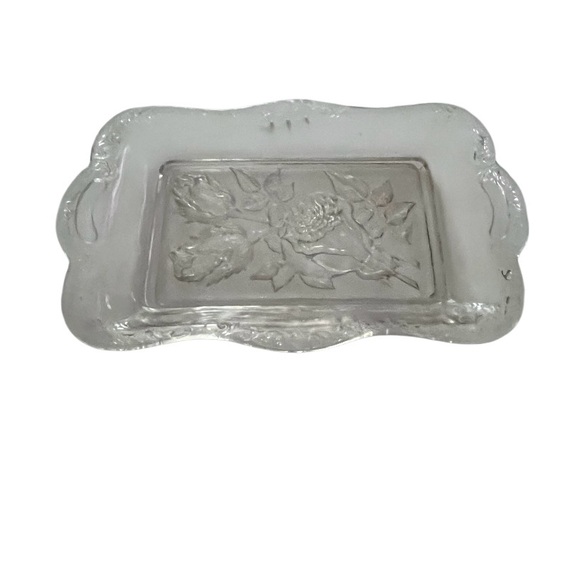 Vtg Elegant Crystal Rose Design Oblong Candy Dish. Pre owned - Picture 1 of 4